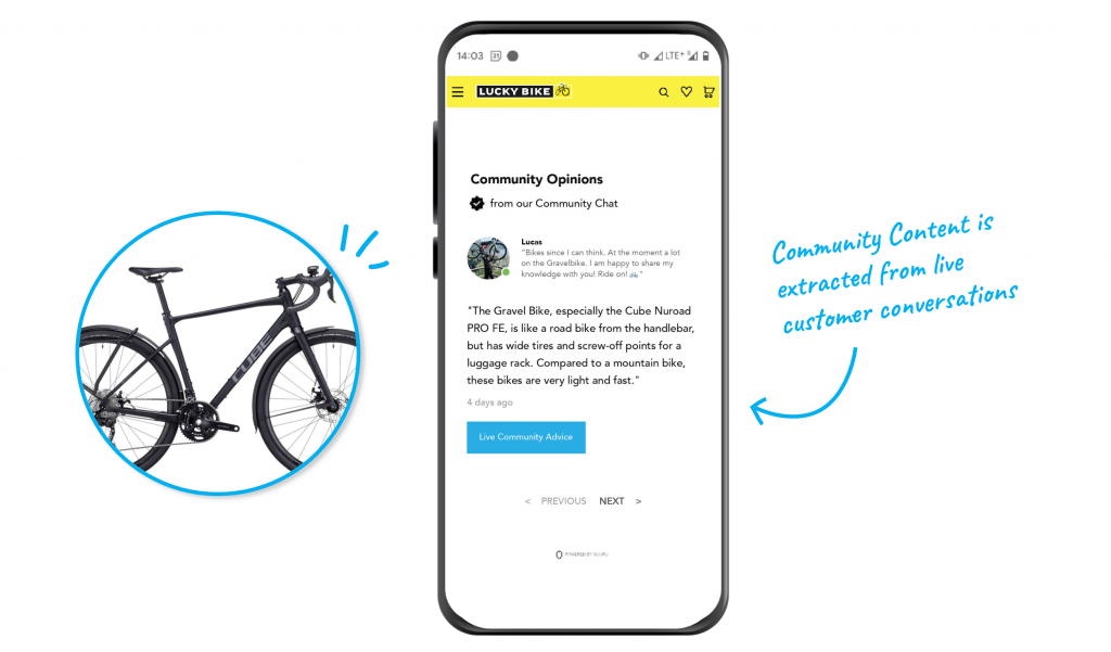 An Example of Community Content on the online store of Lucky Bike