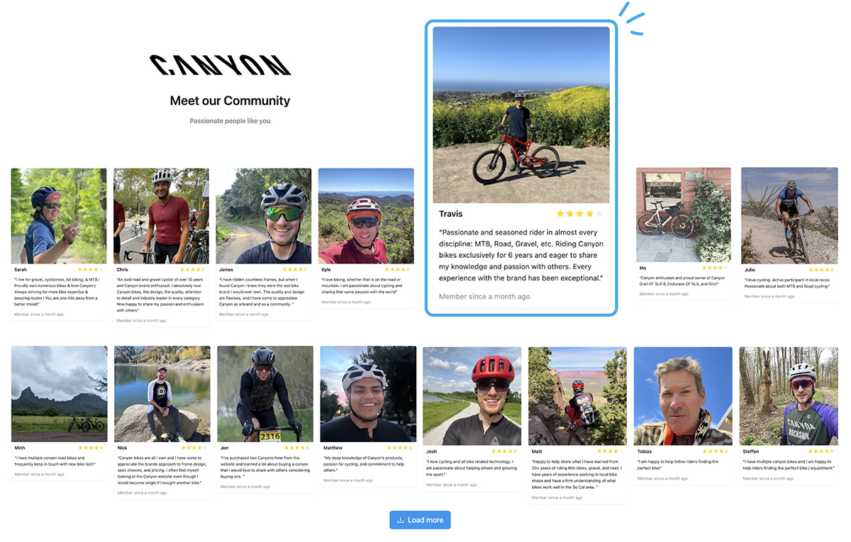 An example of the Canyon community of experienced cyclists in GUURUs community advice solution